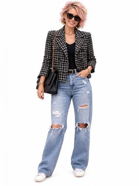 Classiques Entier Y2K Houndstooth Wool Blend Double Breasted Blazer Jacket